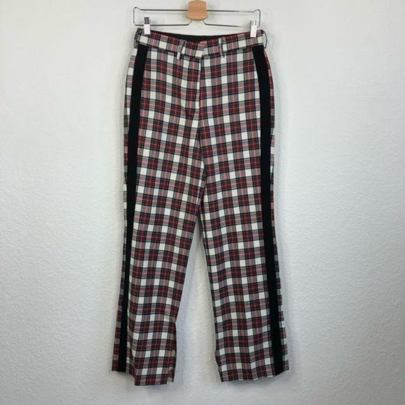 Hache Plaid Wide Leg Wool Pants Tuxedo Stripe Trou - Picture 2 of 10